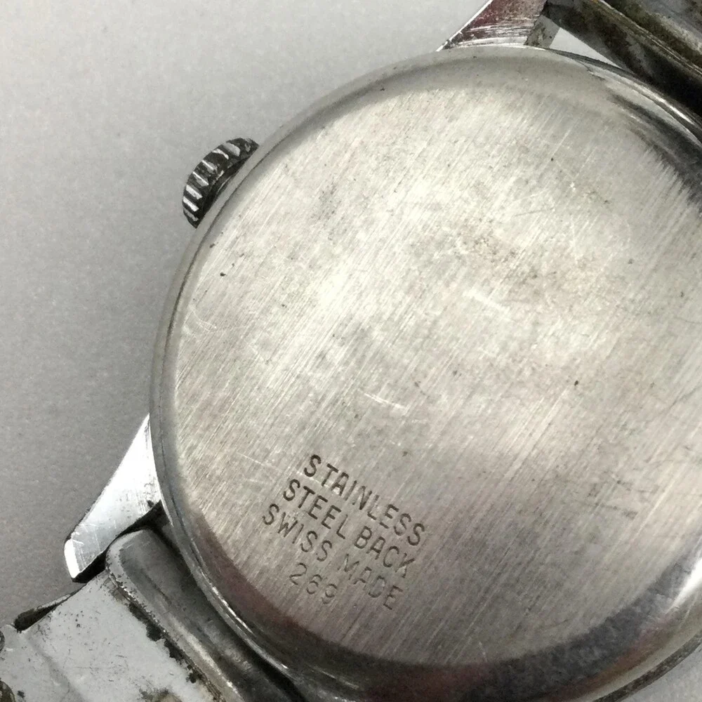 Vintage Diantus Mens Watch Cream Dial Stainless Expansion Swiss Manual Wind